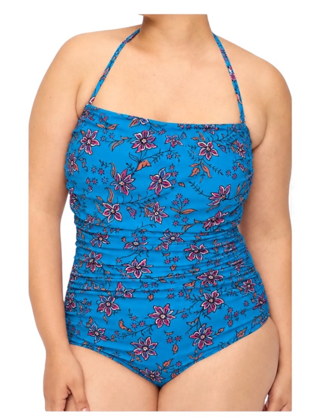 J Crew Strapless Blue Floral Print Rush One Piece Swimsuit PlusSize 2X Slimming